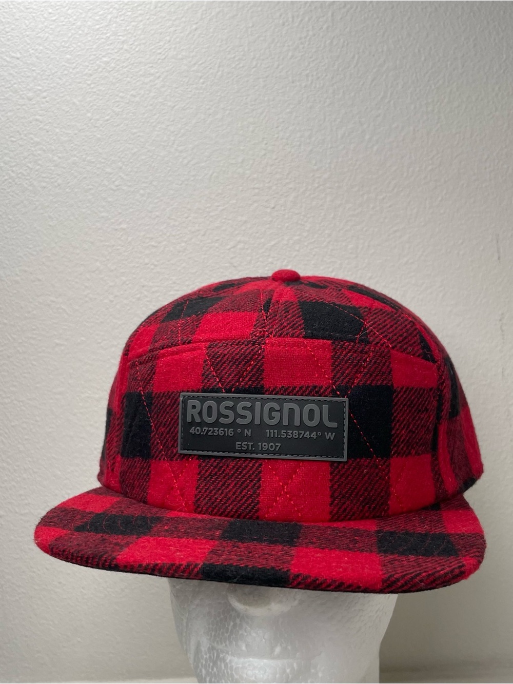 NEW Rossignol Woodchuck Flannel Hat 5-Panel Plaid Ski Cap Cotton Red Black